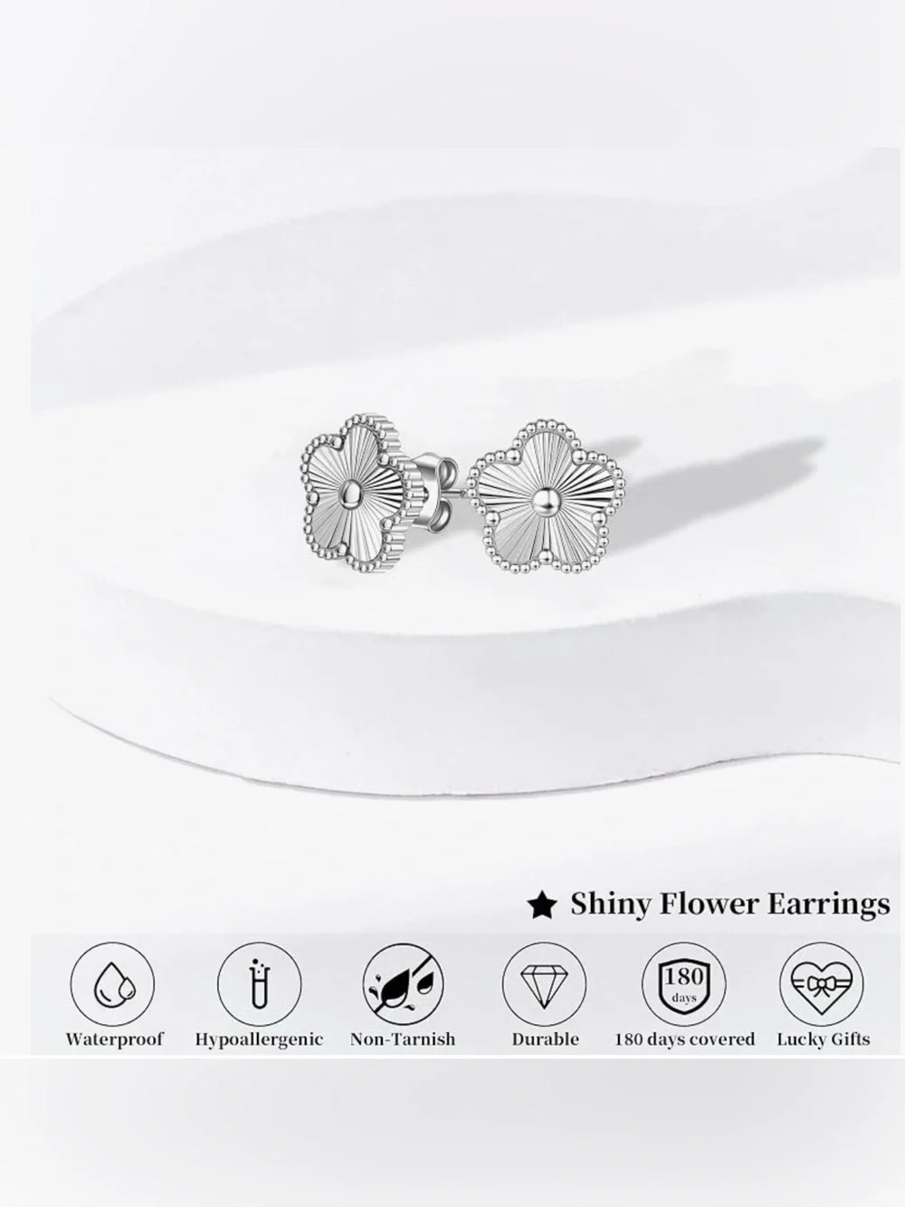 Silver Floral Clover Stud Earrings - Silver